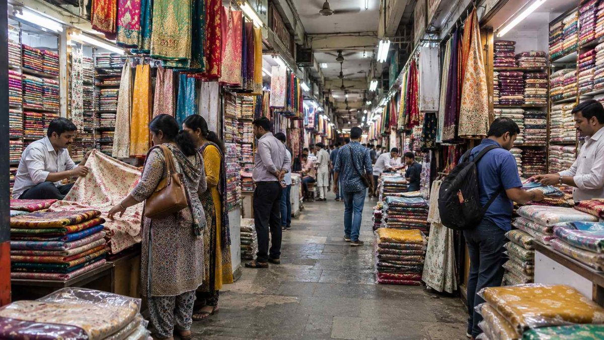 Original Surat textile market photograph