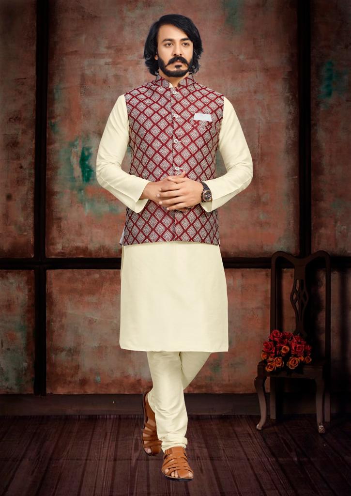 Buy Off White Nehru Jacket And Kurta Set In Linen Silk With Resham And  Sequins Embroidered Moroccan Jaal