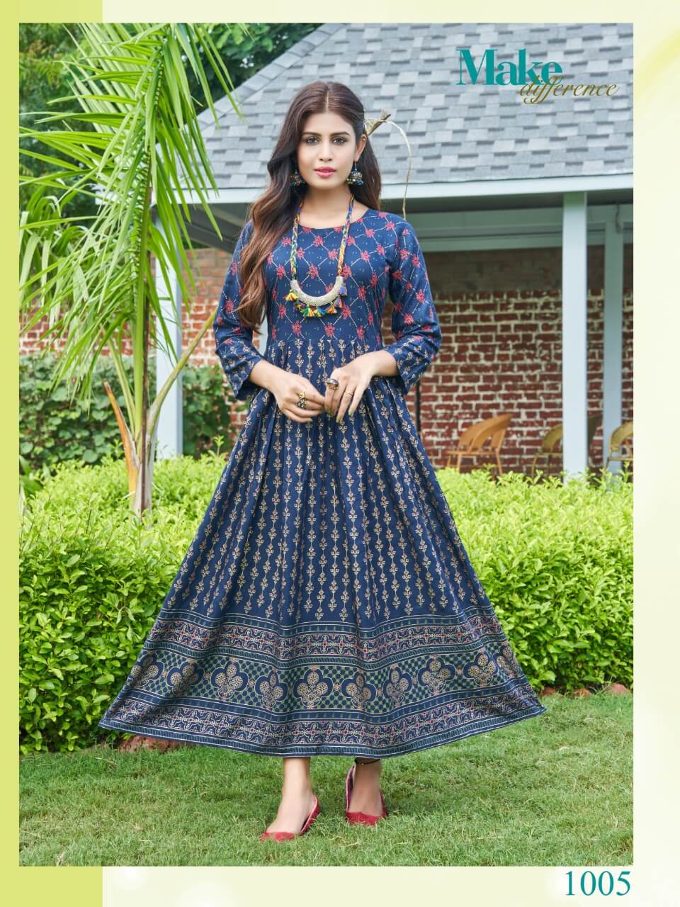 Buy Feliza Women's Anarkali Long Kurti and Simple Style, Round Neck Fully  Stitched Plain Printed Long Kurti for Women Rayon Dress and Ankle Length  (M-2100_Small) Blue at Amazon.in