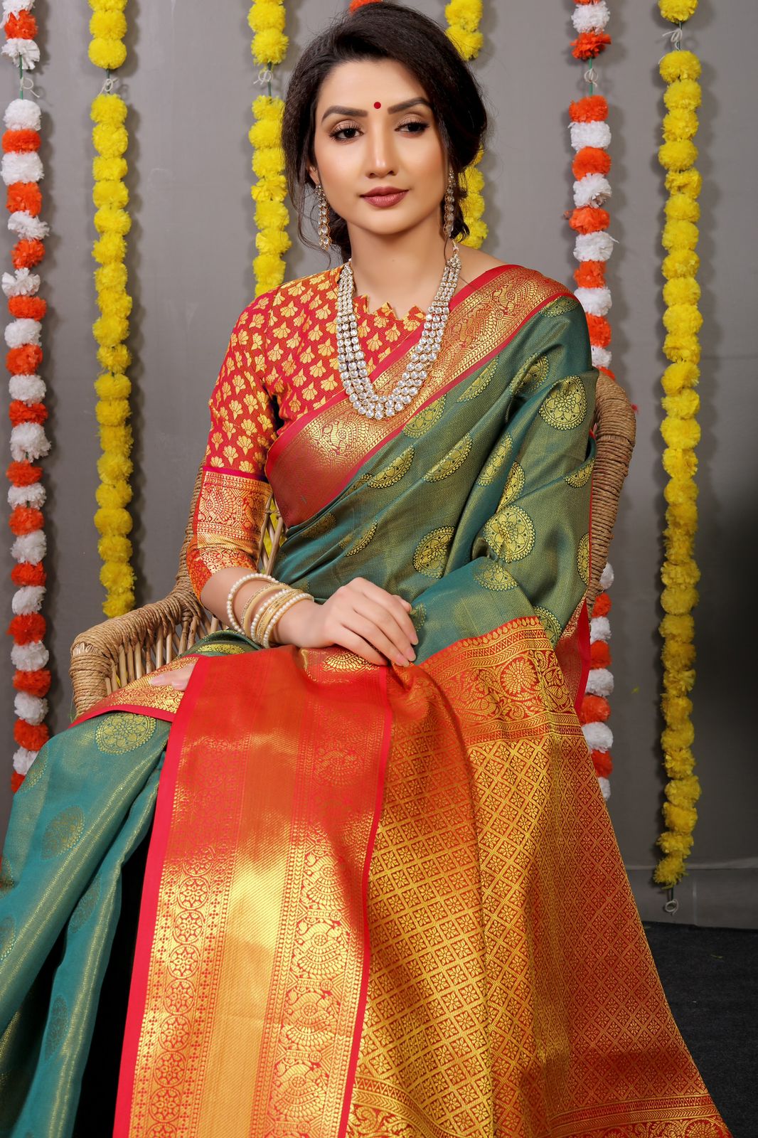 Orange Bridal Wear Kanchipuram Silk Saree SARV160344