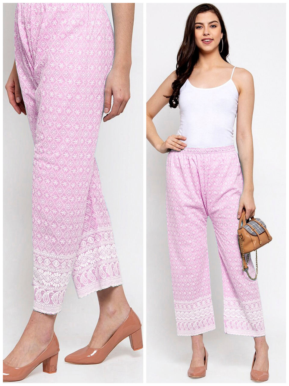 Buy online White Solid Flared Palazzo from Skirts, tapered pants & Palazzos  for Women by Seva Chikan for ₹1079 at 38% off | 2024 Limeroad.com