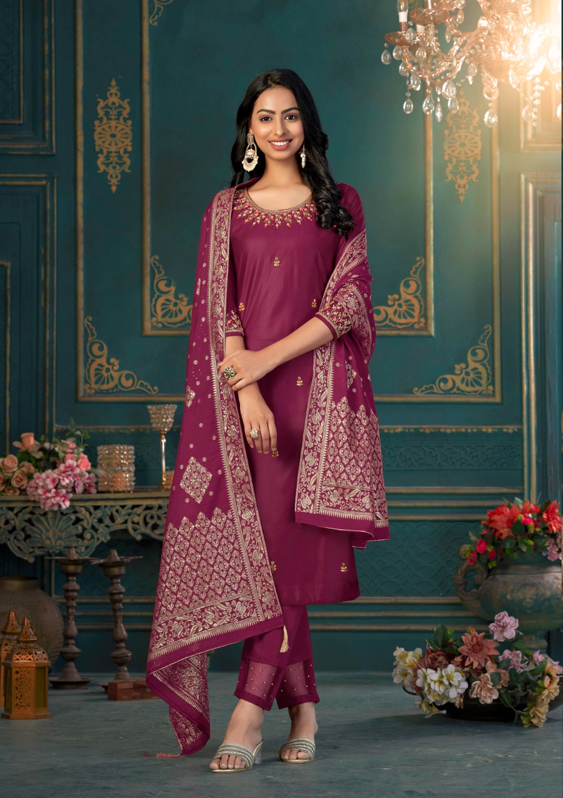 Traditional Function Wear Readymade Silk Blend Salwar Suit - Stylecaret.com