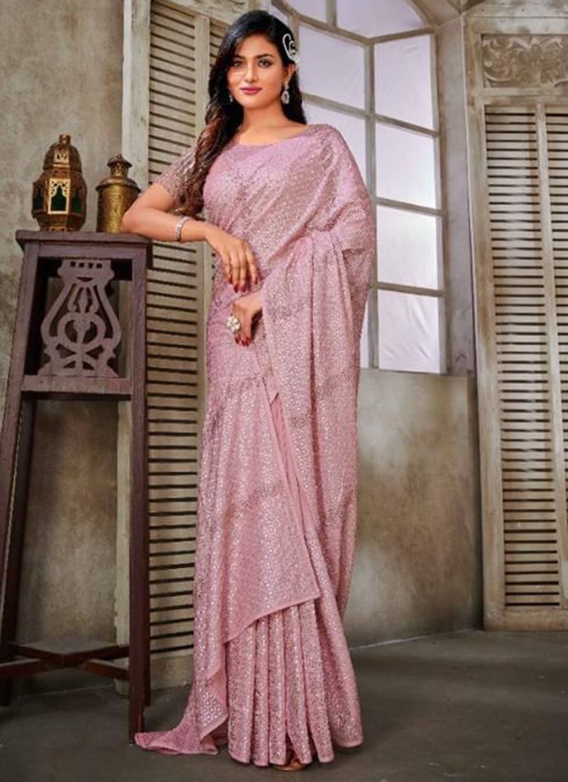 New Latest Lunched Georgette Base Light Pink Party Wear Saree Design 2022 –  Kaleendi