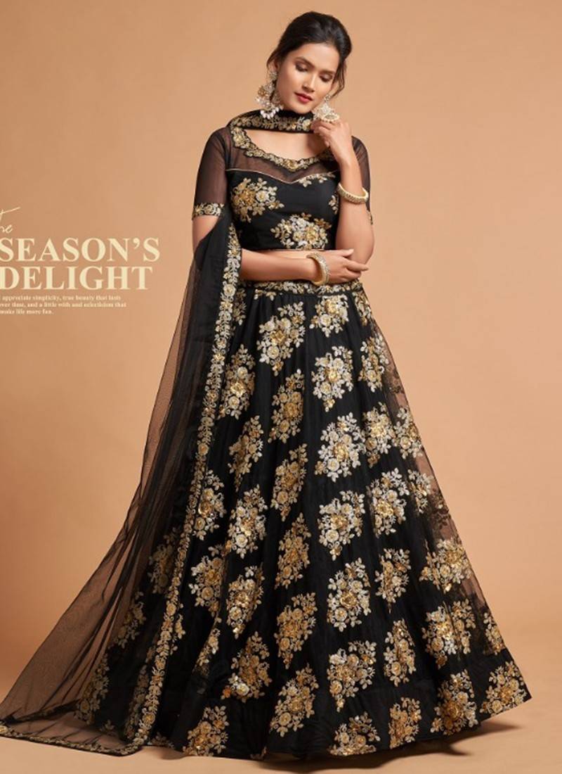 Black Colour Embroidered Attractive Party Wear Silk Lehenga Choli LC72 at  Rs 2299 | Surat| ID: 26058002730