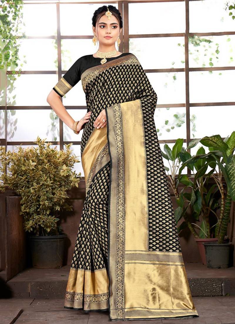 Banarasi Silk Woven Saree In Black Colour - SR1356122