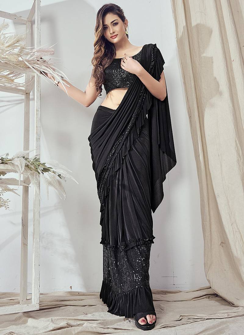 Black colour designer ready to wear lehenga saree- ShopLance