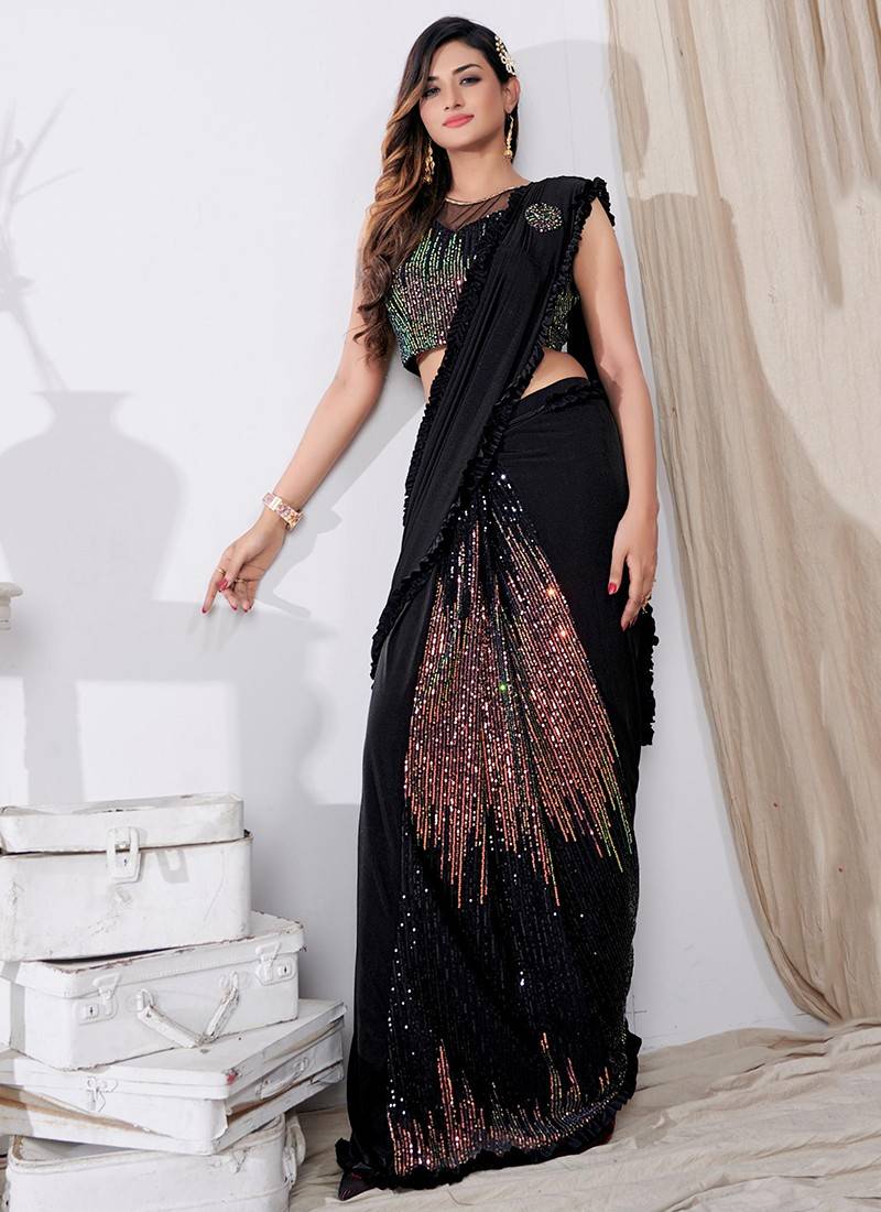 Black & Golden Golden & Black Draped Saree Gown by ONRAA for rent online |  FLYROBE