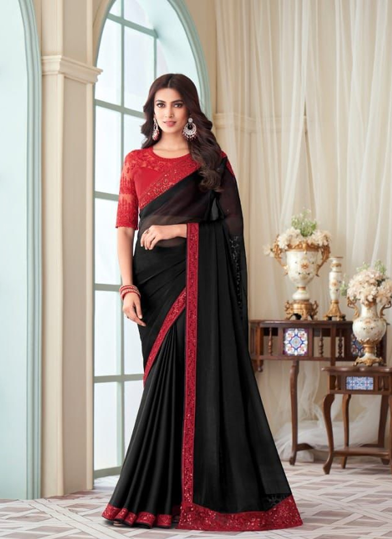 RE - Party Wear Designer Black Embroidered Saree - Featured Product