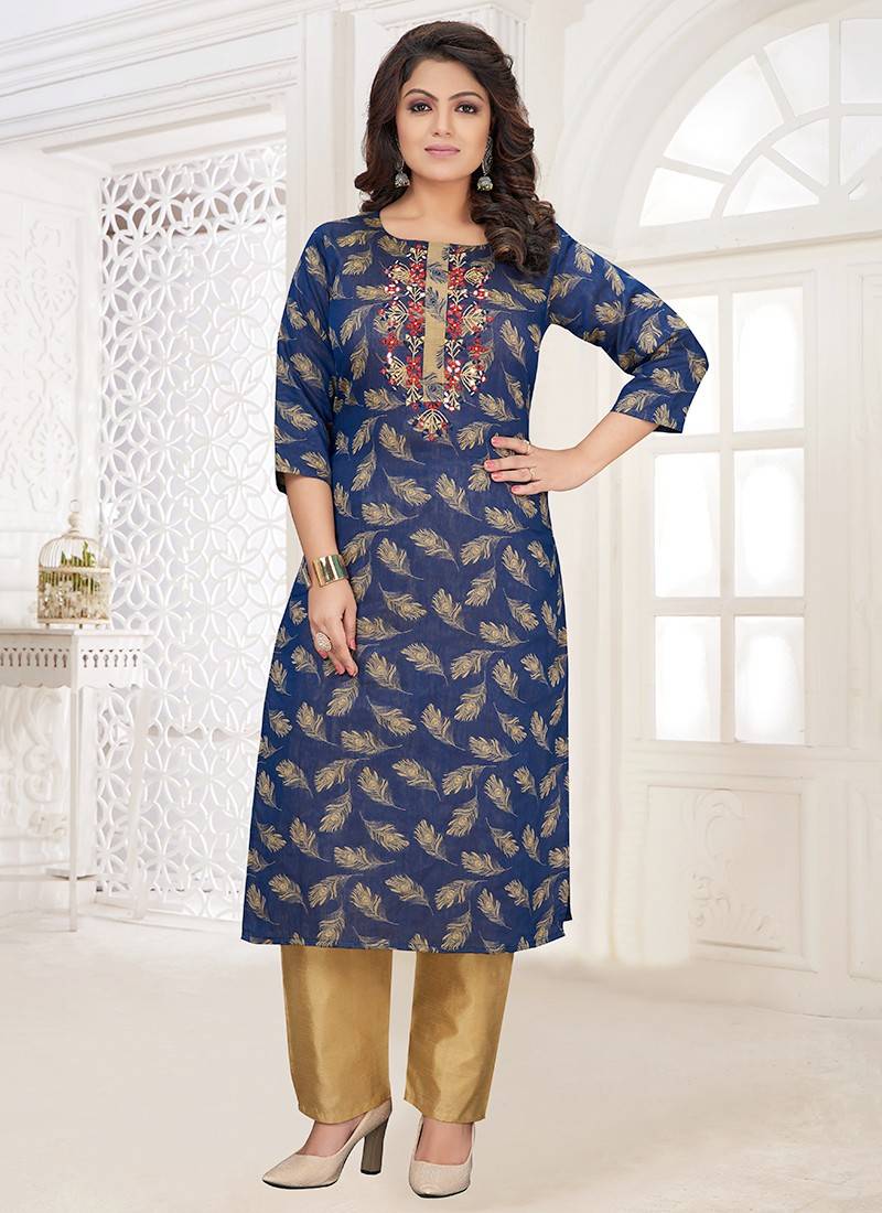 Amazon.com: Royal Blue Velvet Indian Kurti/Kurta/Tunic with  embroidery-X-Large : Clothing, Shoes & Jewelry