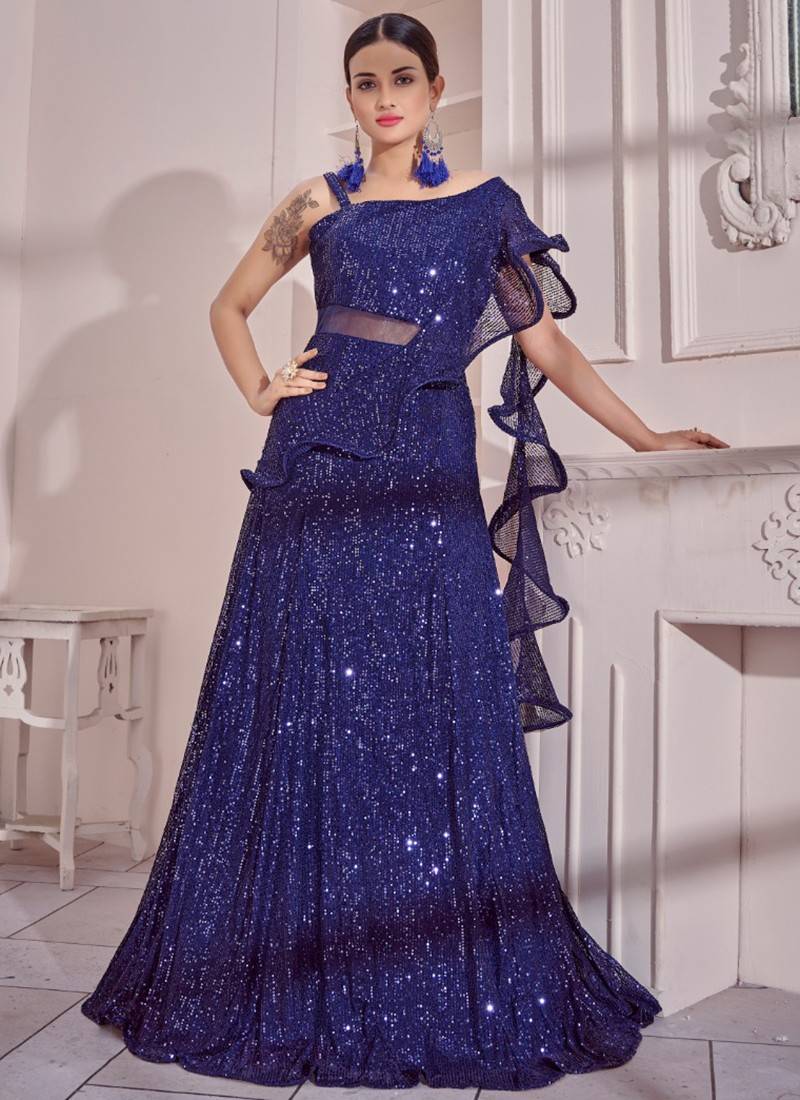 Buy Designer Sarees, Salwar Kameez, Kurtis & Tunic and Lehenga Choli.Ideal  Aqua Blue Party Wear Gown