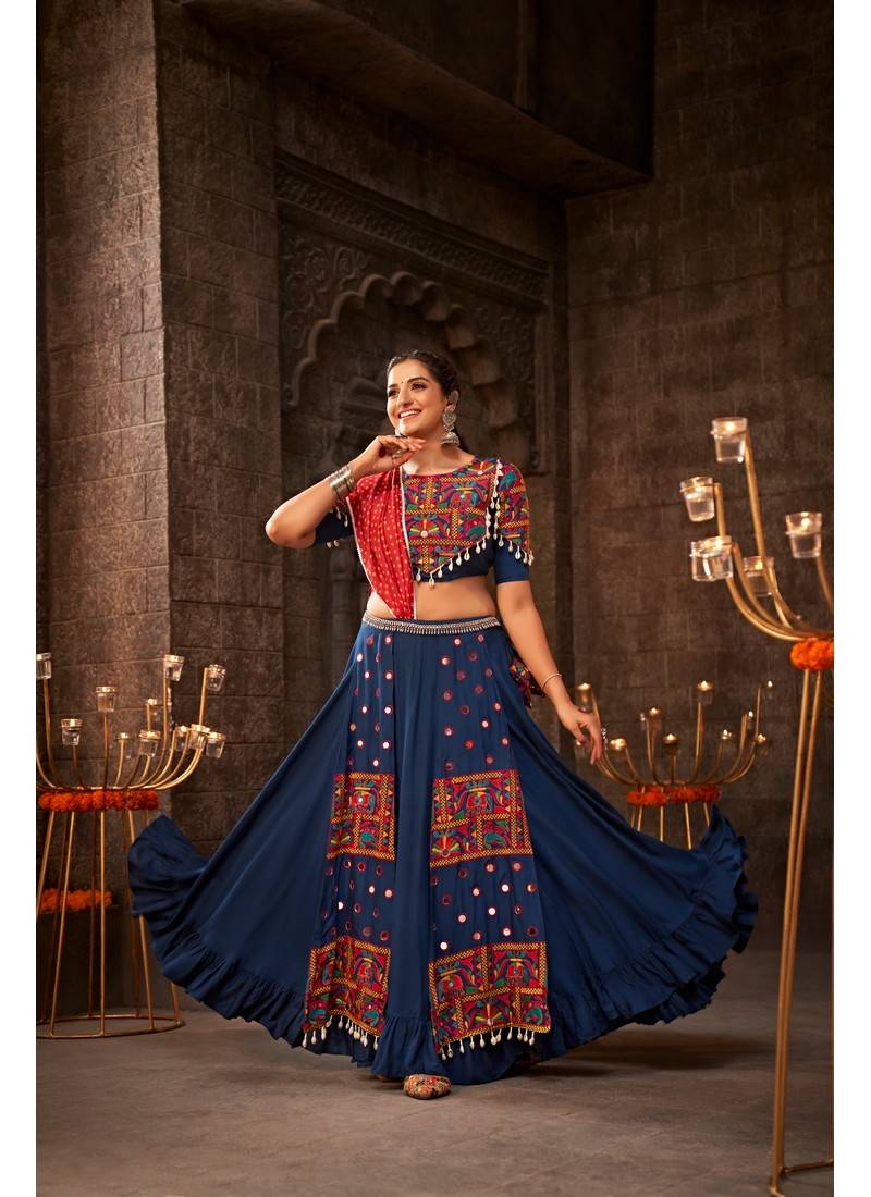 Blue Colored Designer Embroidery Lehenga Choli With Dupatta – Cygnus Fashion