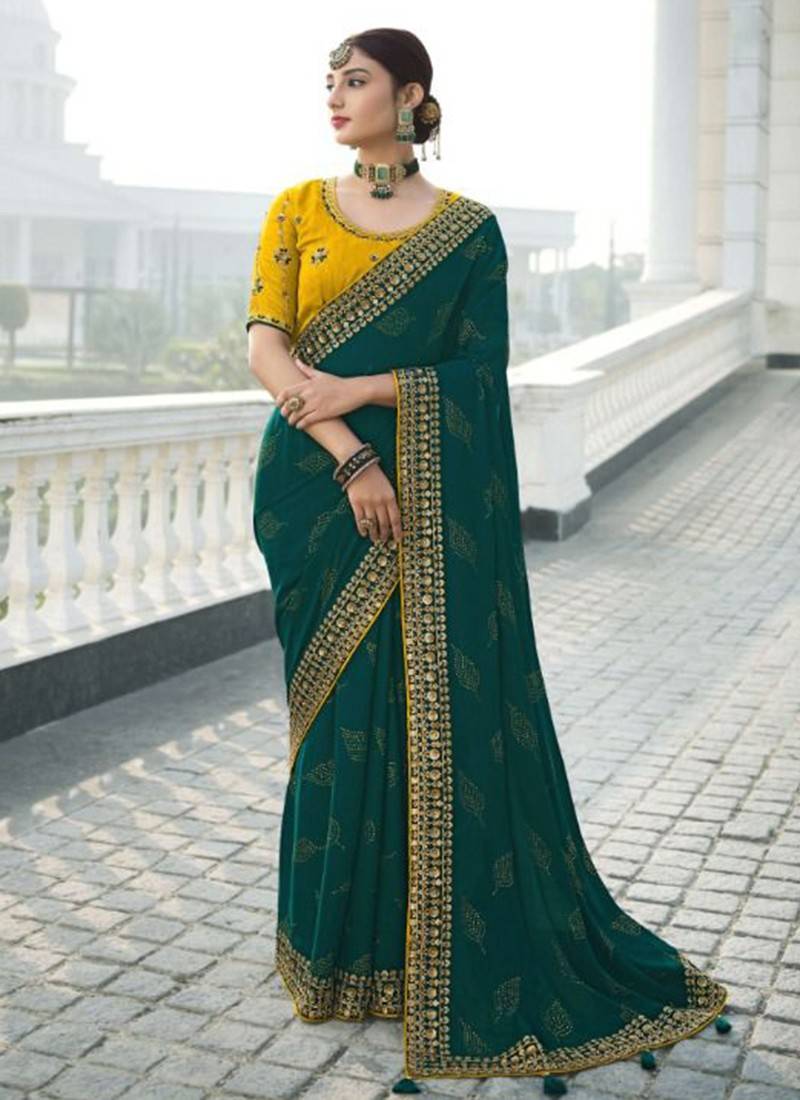 Art Silk Fabric Printed Sea Green Color Festive Wear Designer Saree