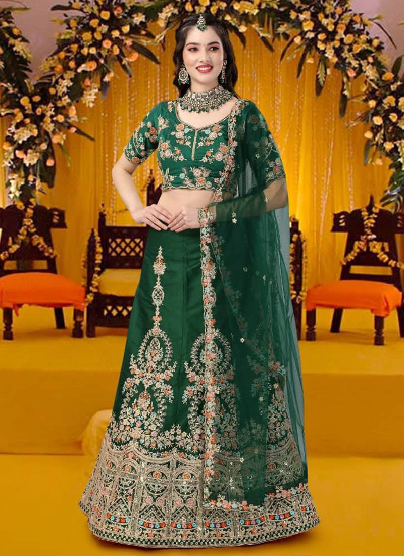 Buy Green Raw Silk Printed Bandhani Round Lehenga Set For Women by Naintara  Bajaj Online at Aza Fashions.