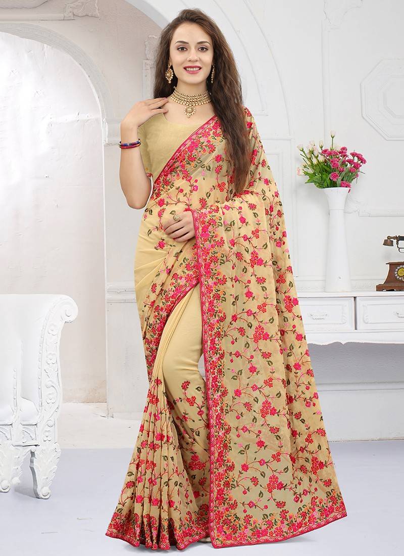 Chiku Color Baanrasi silk Traditional Saree - Hirpara House - 3748181