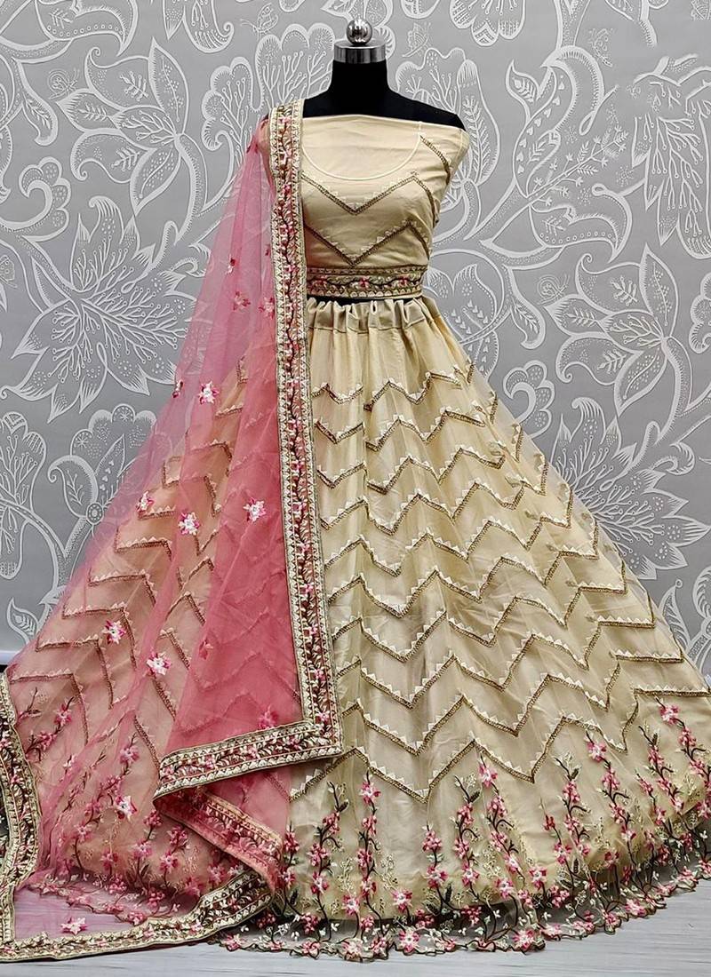 Cream Georgette Lehenga with Intricate Resham, Sequins, Stone, and Zari  WorkLLCV115783