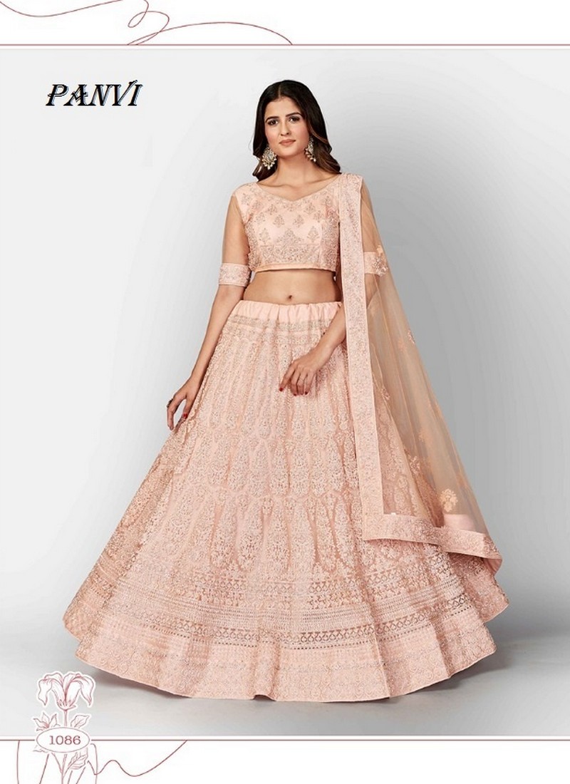 Buy Peach Net V Neck Mirror Embellished Bridal Lehenga Set For Women by  Tamanna Punjabi Kapoor Online at Aza Fashions.
