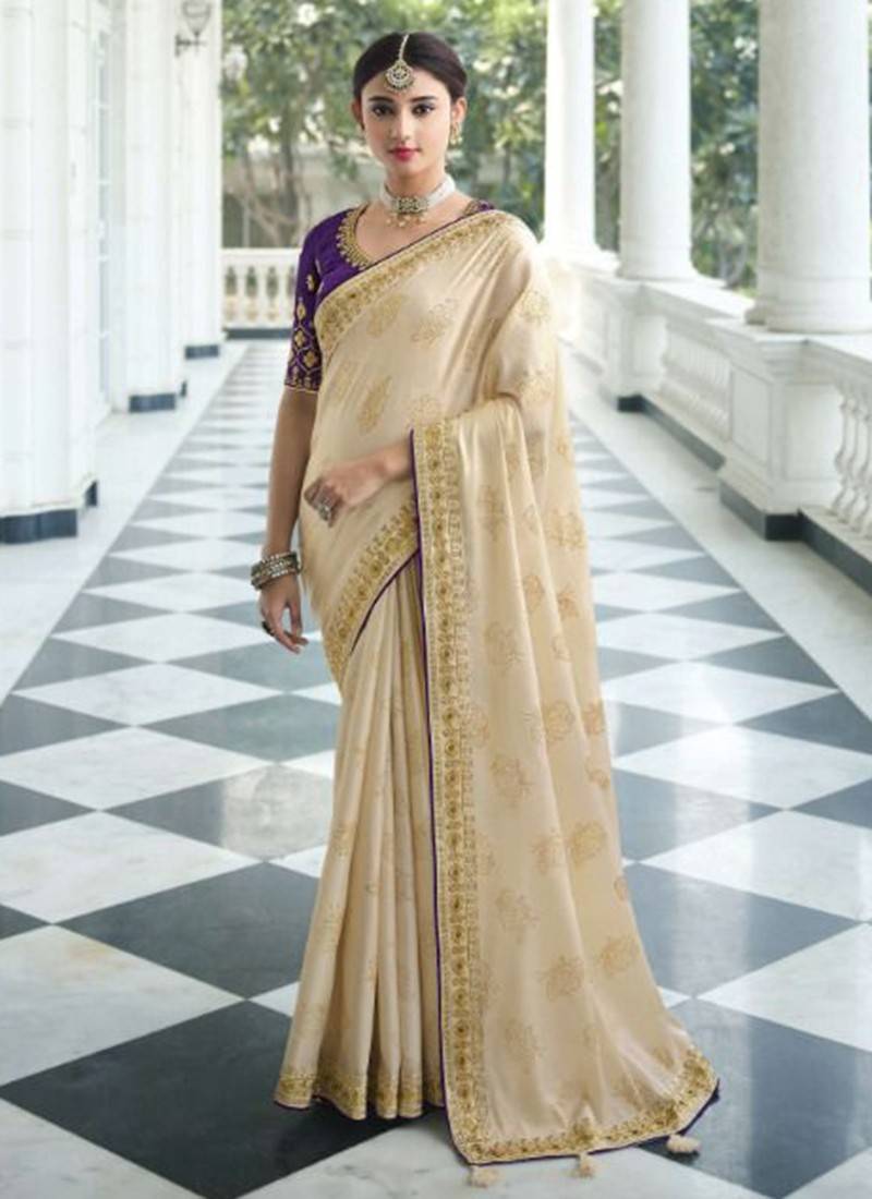 Beauteous Wedding Wear Cream Color Saree In Silk Fabric