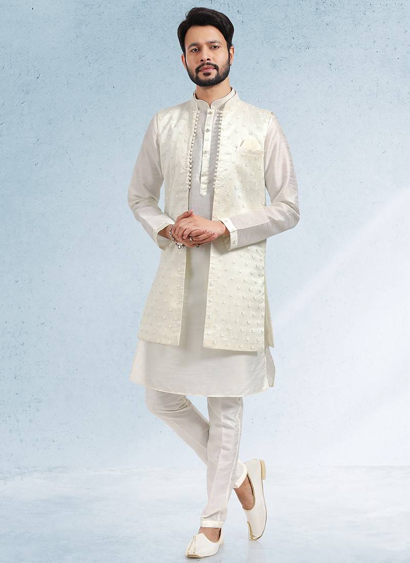Cream Colour Wedding Wear Wholesale Modi Jacket Kurta Pajama 1854 ...