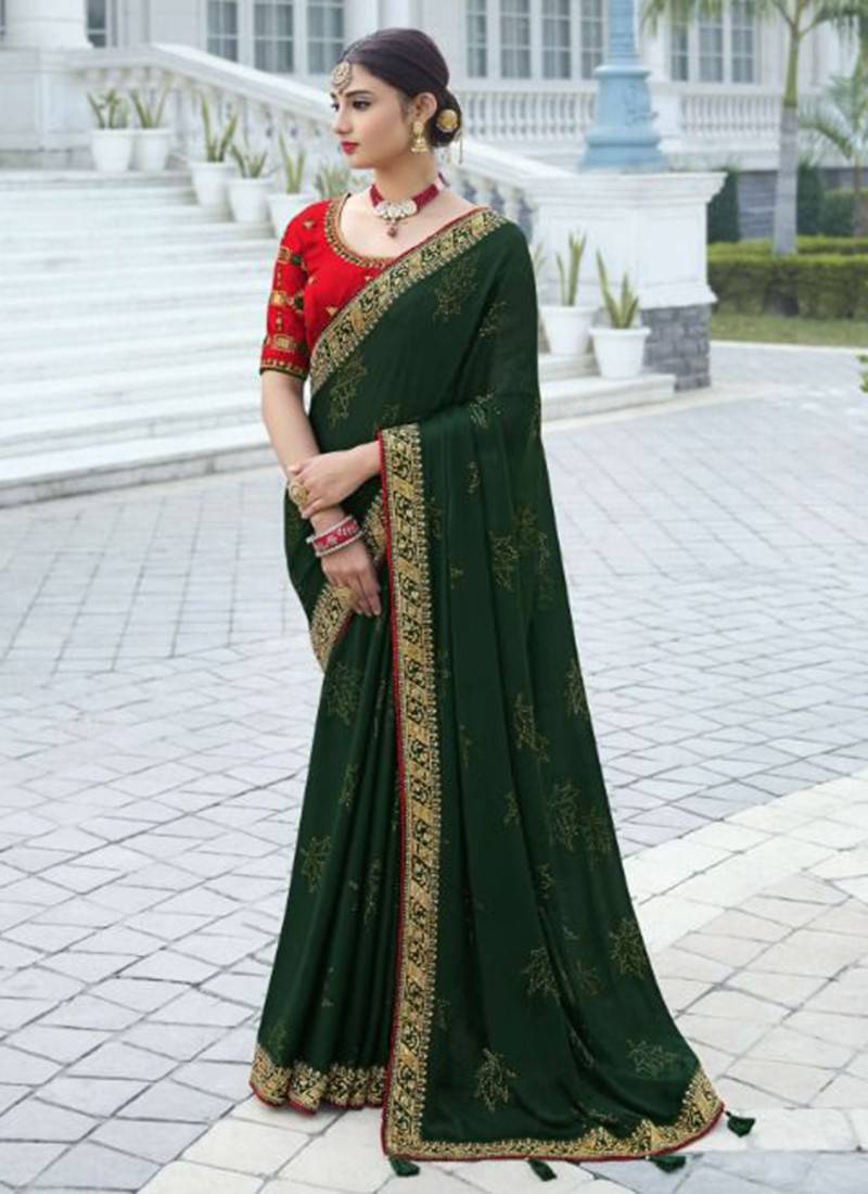 Dark green colour designer ready to wear lehenga saree - ShopLance