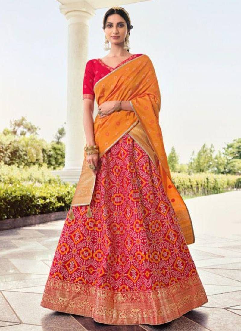 Buy Peach New Arrival Puff Sleeve Lehenga Choli Online for Women in USA