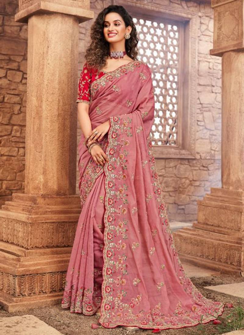 Latest Bollywood Style Saree Collection Based On Georgette, Pink Color –  FOURMATCHING