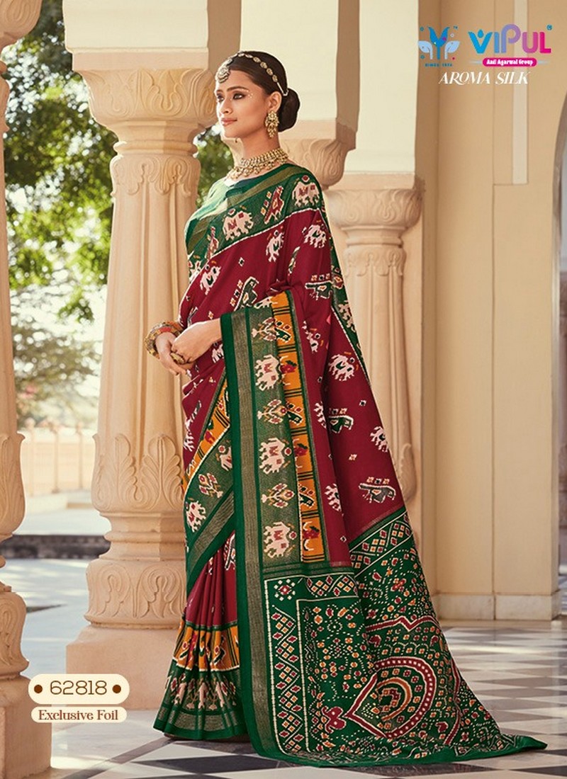 Dark Maroon And Green Colour Aroma Silk By Vipul Printed Saree Catalog 62818