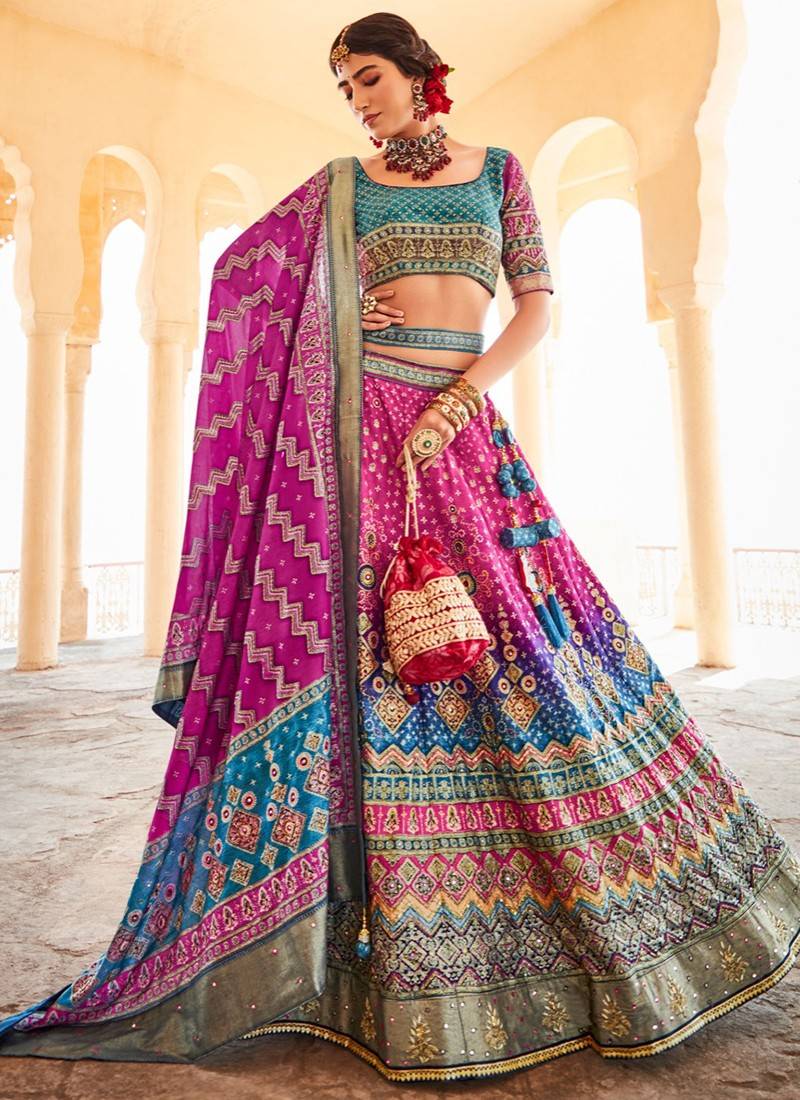 Pink Colour Net Wedding Lehenga Choli.