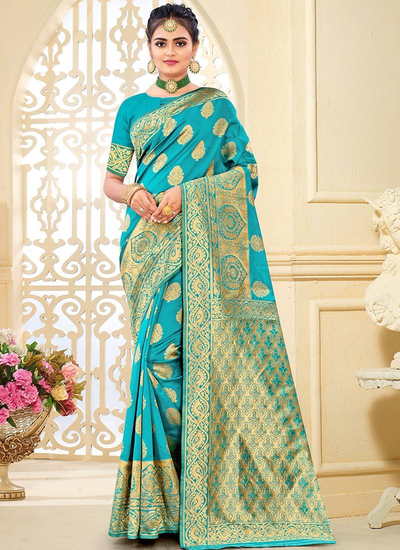 Buy Firozi-Blue Sarees for Women by HOUSE OF BEGUM Online | Ajio.com