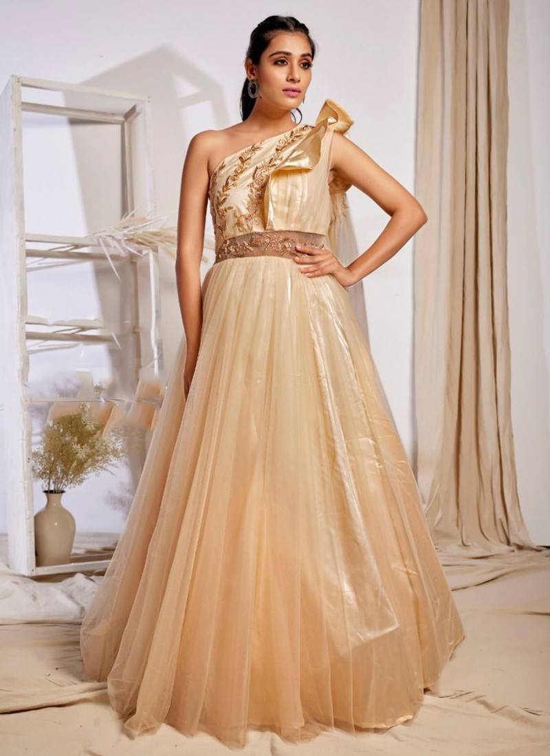 Buy Olive Green Designer Chinon Party Wear Anarkali Gown Suit  Gowns