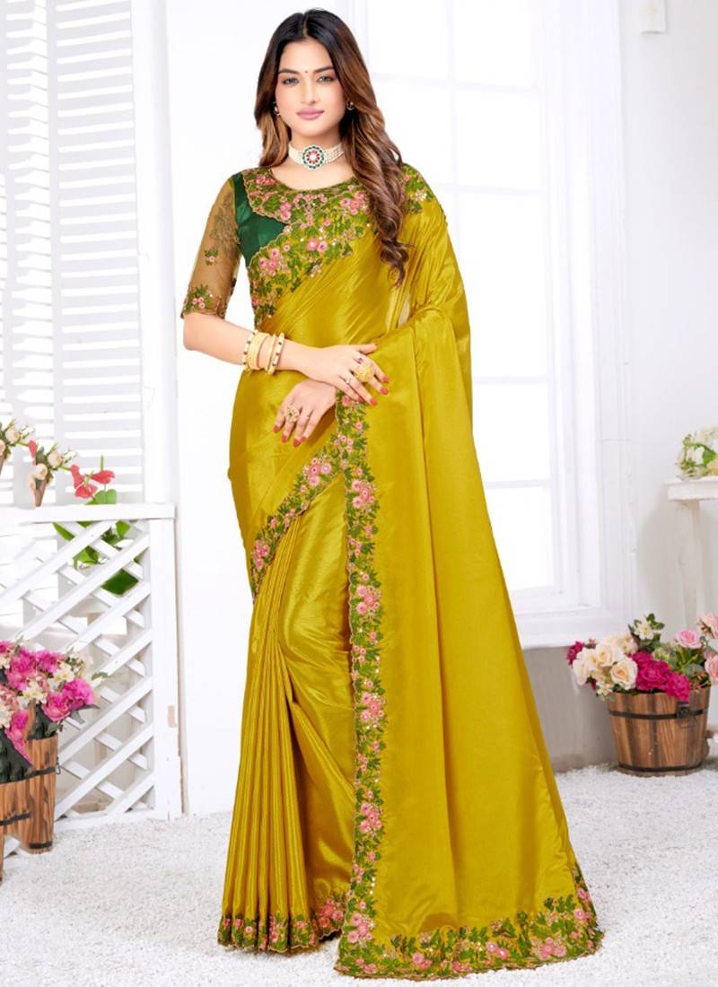 Golden Colour Designer Saree Party Wear with Black Blouse