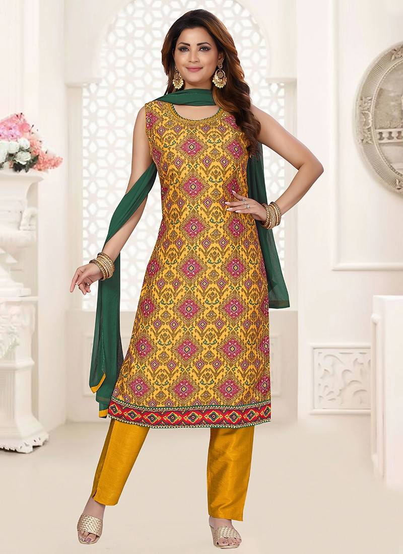 Golden and Blue Unstitched Designer Salwar Kameez at Rs 2075 | Bhagalpuri  Silk in New Delhi | ID: 10607593355
