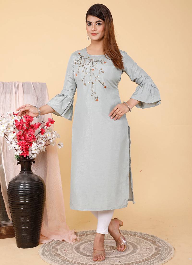 Buy Red And Grey Double Layer Kurti In Cotton Online - Kalki Fashion