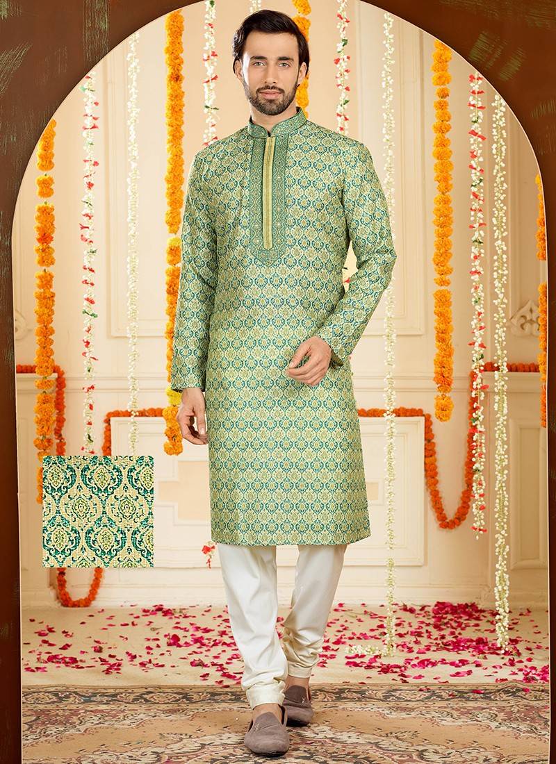 DEYANN Jacquard Silk Woven Design Sherwani With Patiala Set For Men - Deyann