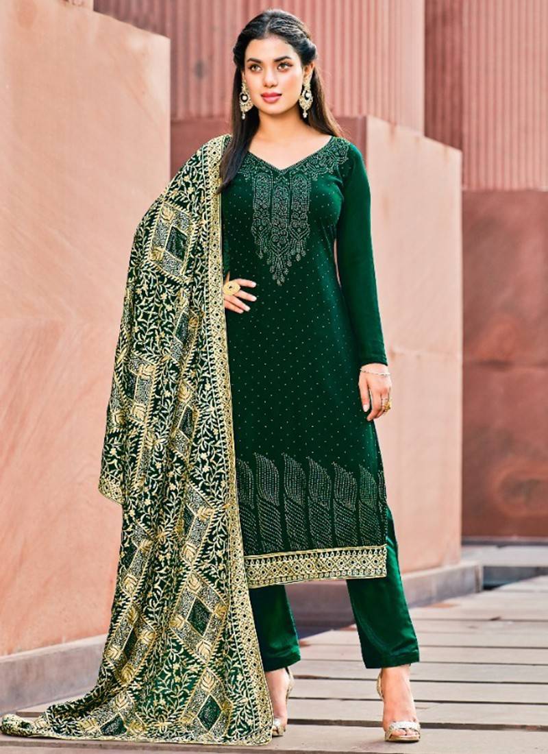 Unstitched Cotton Embroidered Green Salwar Kameez Suit Set – Stilento