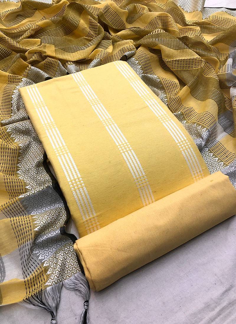 Lemon Yellow Muslin Embroidered Dress Material – ElegantFashionWear.in