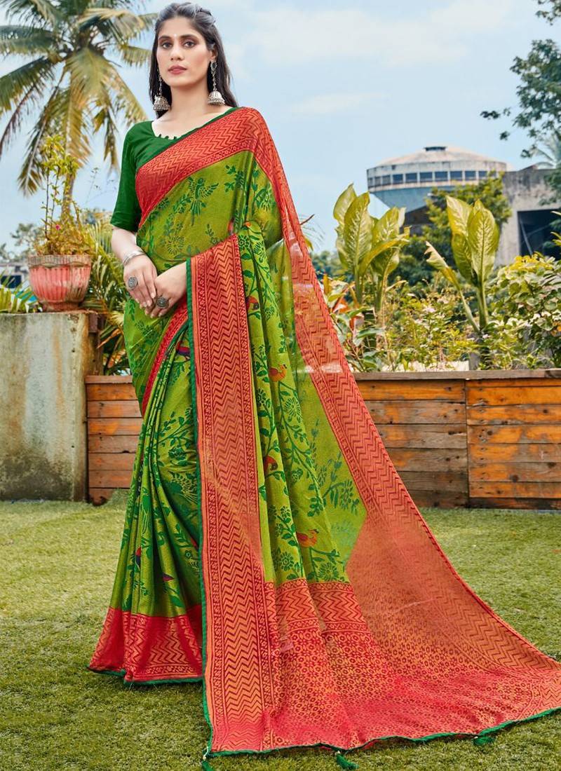 Lime Green Shaded Zari Border Pure Chiffon Saree - Chiffon Chimes | Shop  Online at Ethnickart India's Best Ethnic Weares & Wares