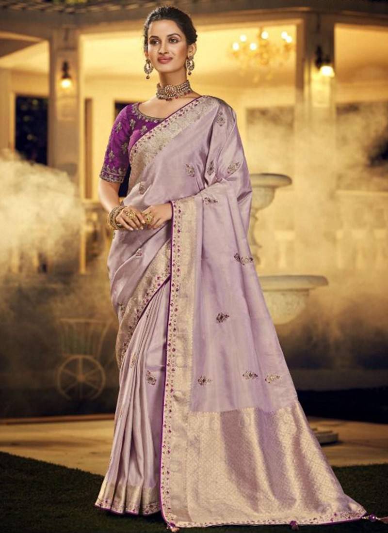 Buy Violet Wedding Saree With Embroidery and Zari Work At KHUSHKAR –  Khushkar