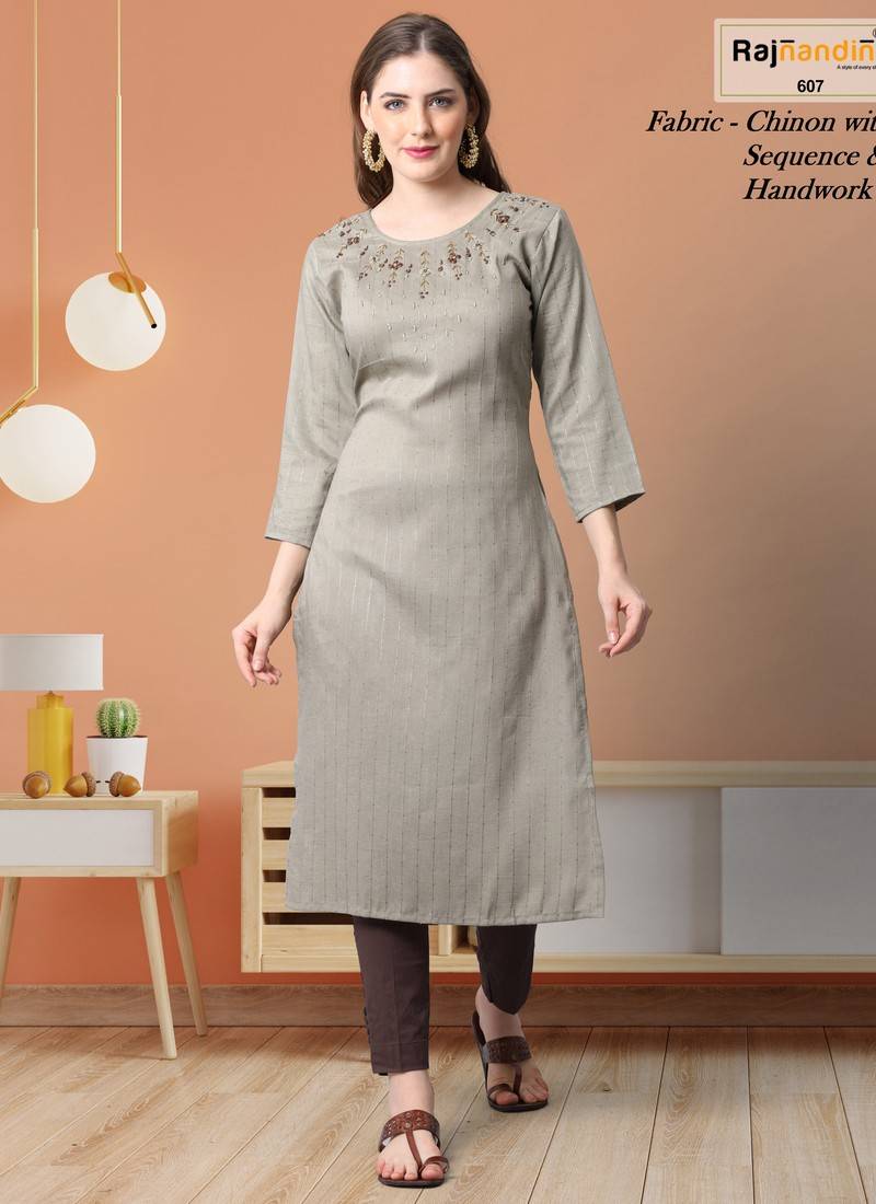 Art Silk Casual Wear Kurti In Grey Colour - KR5500074