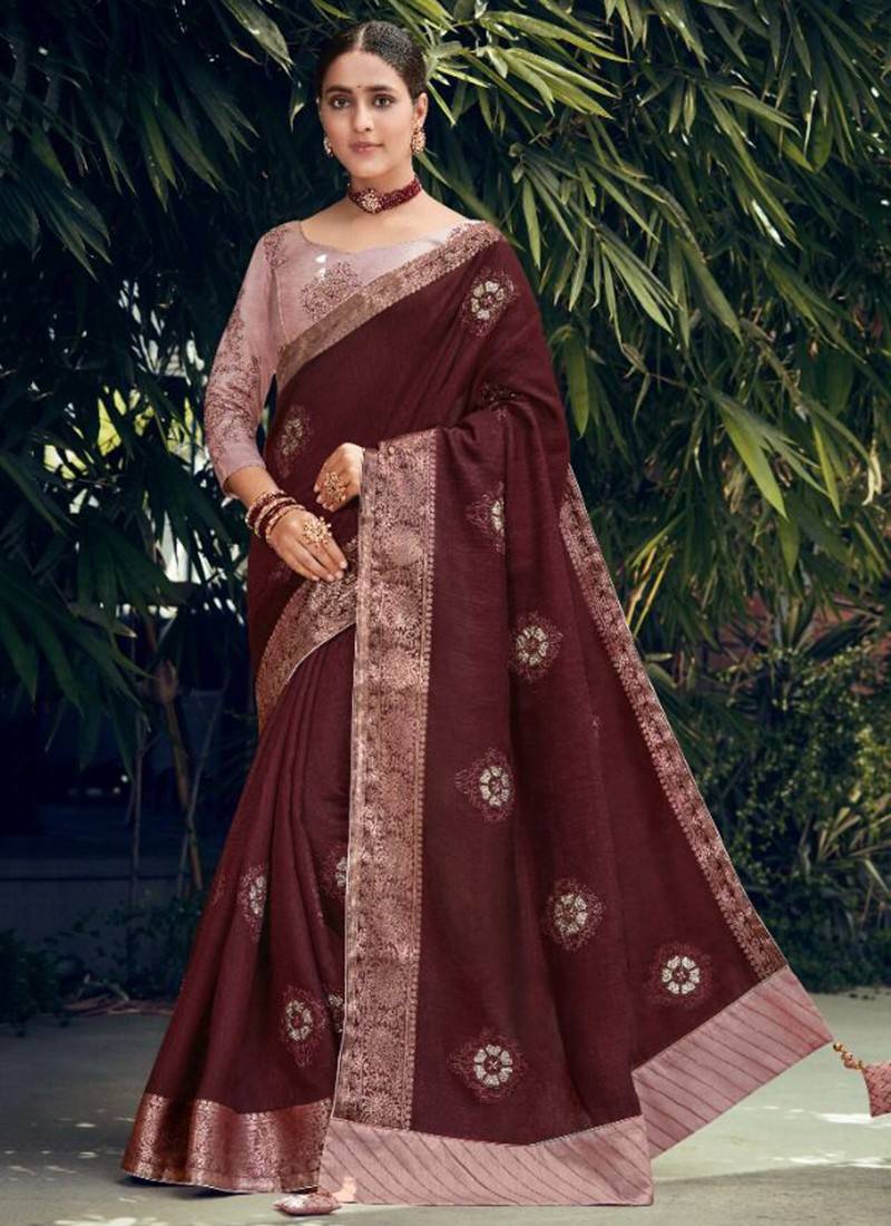 Buy Designer Maroon Embroidered Saree | Wedding Sarees
