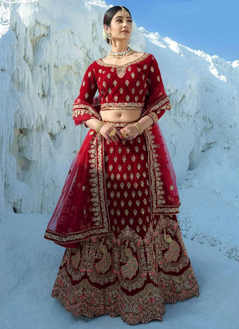 Maroon Bridal Lehenga Choli With Sequins Embroidery 2314LG06