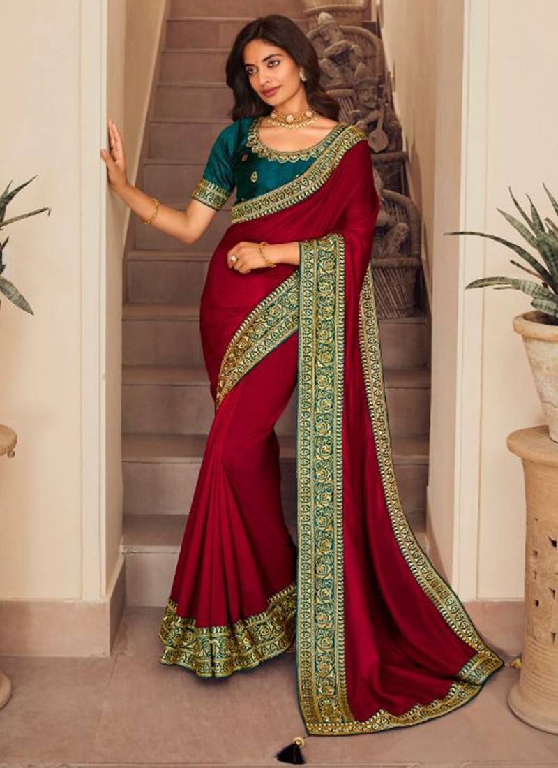 RE - Maroon Coloured Sequence Work Designer Saree - New In - Indian