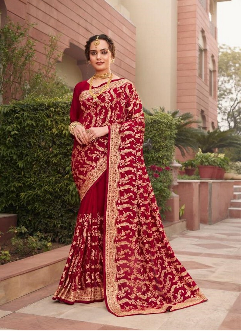 Heavy Work Red Silk Saree For Bridal Wedding, Functions And Festivals at  3000.00 INR in Gorakhpur | Vaishno Saree