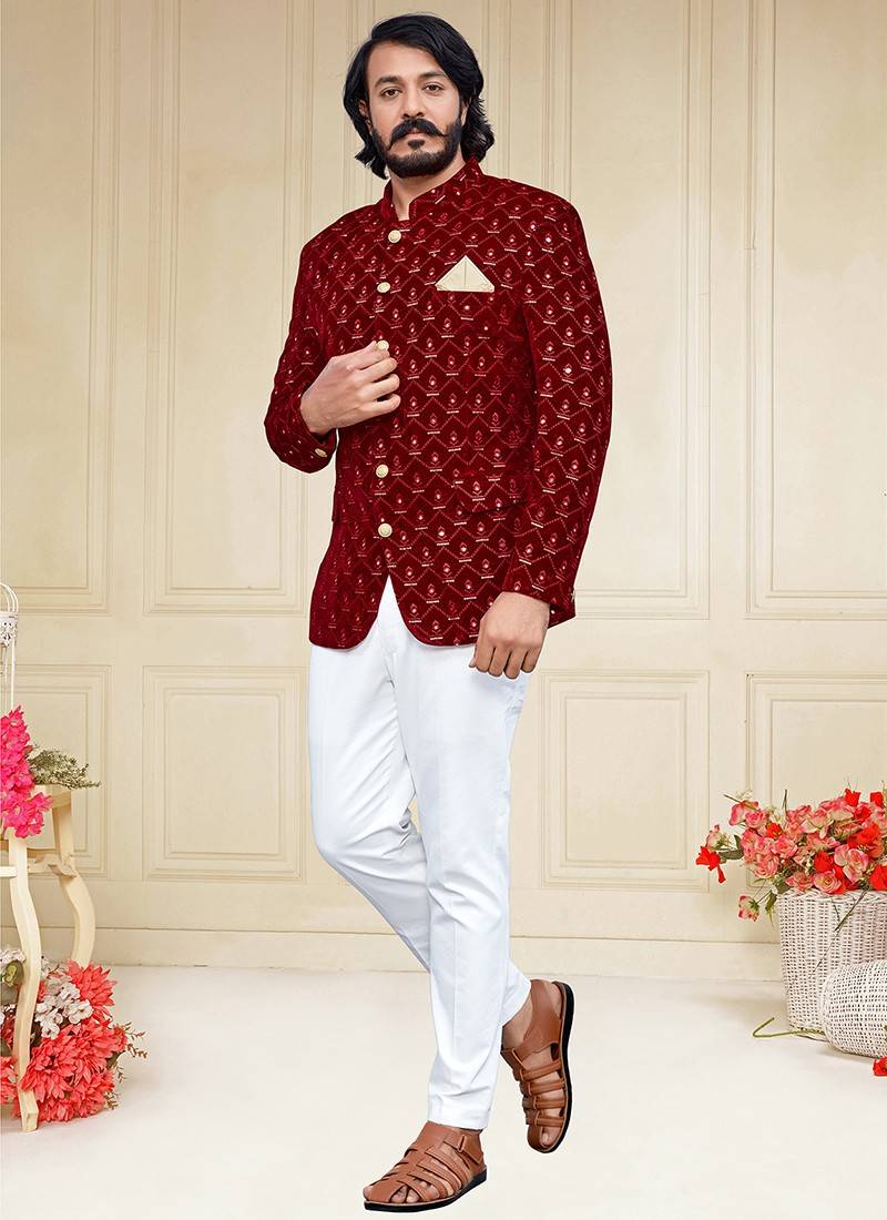 Buy Park Avenue Men Maroon Solid Slim Fit Bandhgala Suit - Suits for Men  10040171 | Myntra