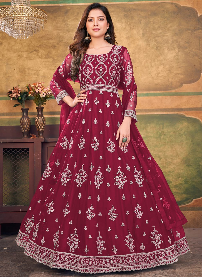 Ethnic Gowns | Red Wine Colour Gown | Freeup