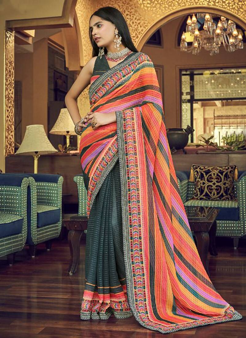 Multicolored Digital Floral Print Georgette Saree 4706SR05