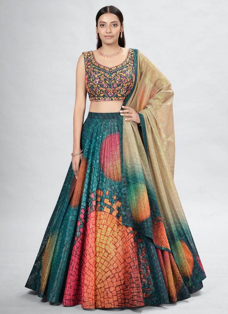 Semi-Stitched Banglori Silk Designer Pink and Green Lehenga at Rs 3199 in  Surat
