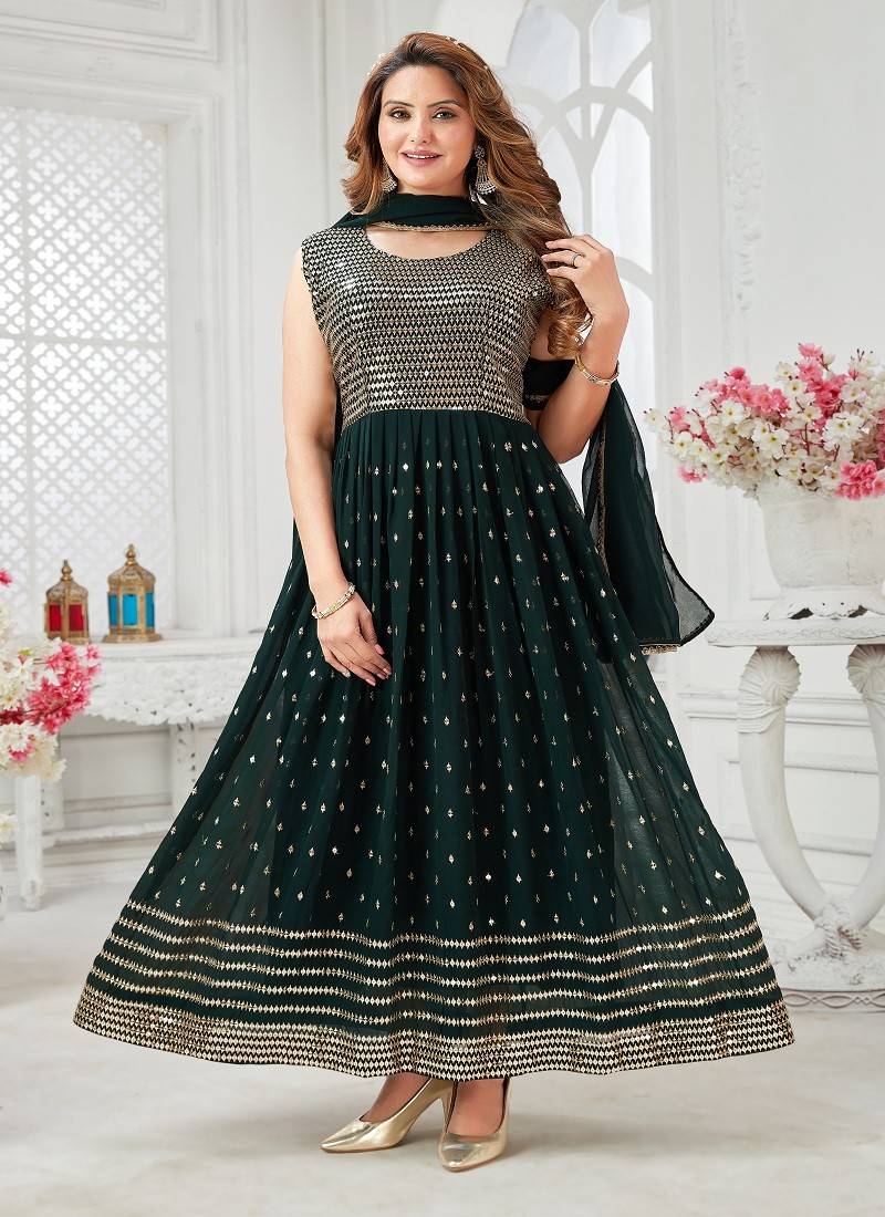 Organza Chex Self Design Ladies Readymade Gown Wholesale, 4 Color at Rs  949/piece in Surat