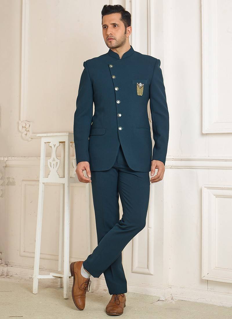 Navy Blue Color Wedding Wear Trendy Jodhpuri Suit For Men In Fancy Fabric