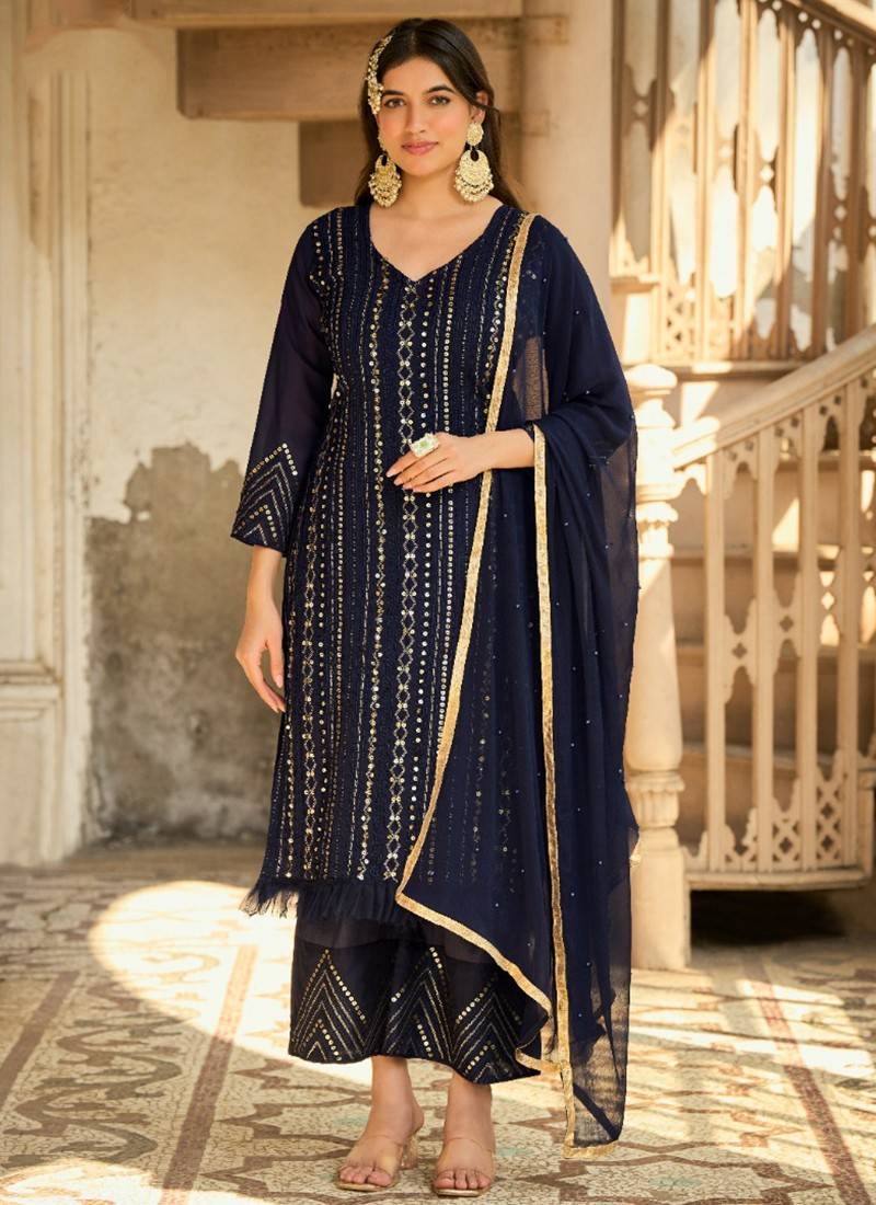 Dark Blue Heavy Designer Work Pakistani Jacket Style Pant Suit - Indian  Heavy Anarkali Lehenga Gowns Sharara Sarees Pakistani Dresses in  USA/UK/Canada/UAE - IndiaBoulevard