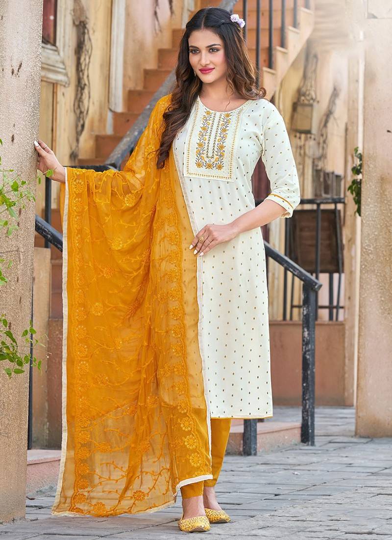 Yellow Coloured Chanderi silk Straight Shape Women Yoke Designer Party –  Royskart